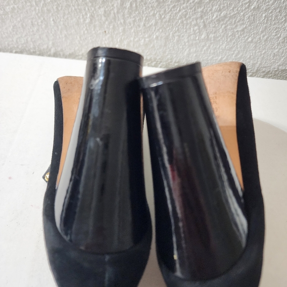 Kat Maconie Black Suede Peep Toe Ankle Booties Gold Studs Zip Heel US 8 EU 39 - Picture 11 of 12